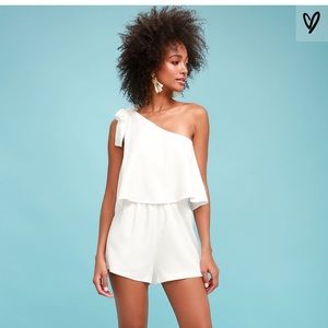 White one-shoulder romper